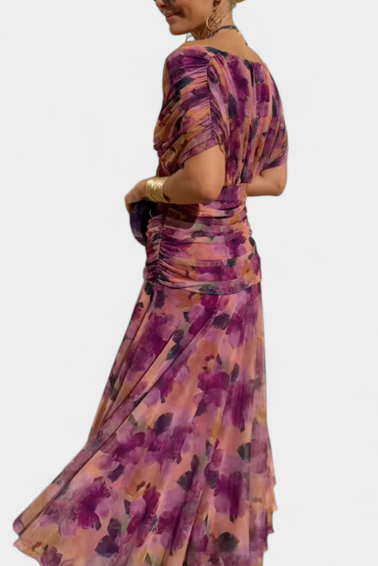 Alondra - Long Dress with Floral Print and V-Neckline