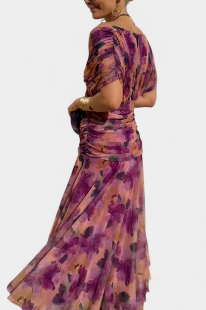 Alondra - Long Dress with Floral Print and V-Neckline