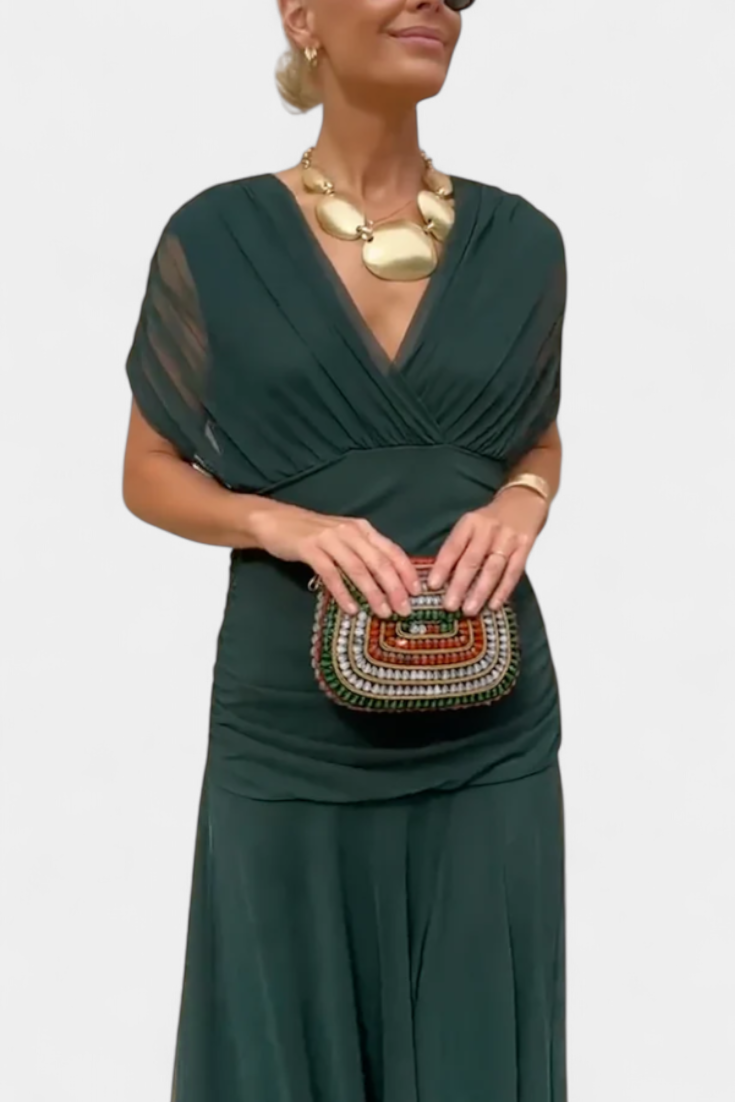 Alondra - Long Dress with Floral Print and V-Neckline