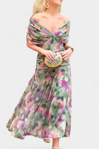 Alondra - Long Dress with Floral Print and V-Neckline